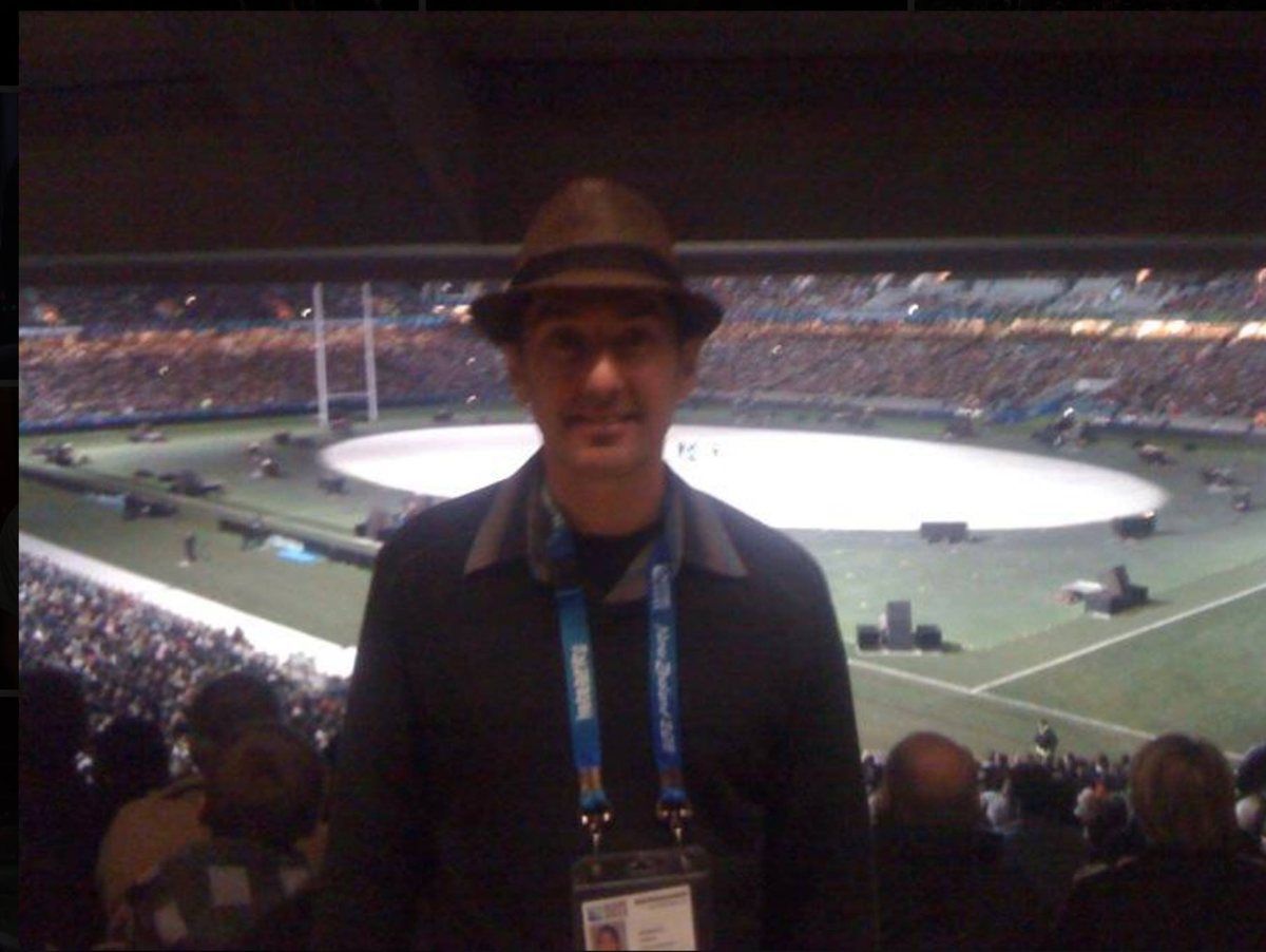Andy McGrath accredited in a full stadium at a World Cup final